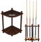 ISZY Billiards Queue Halter - Billard Zubehör zur Aufbewahrung von Billard Kö und Billardkugeln - Holz-Beistelltisch mit Billard Queue Halterung für 8 Billard Queues, 16 Bälle, 4 Getränke - Mahagoni