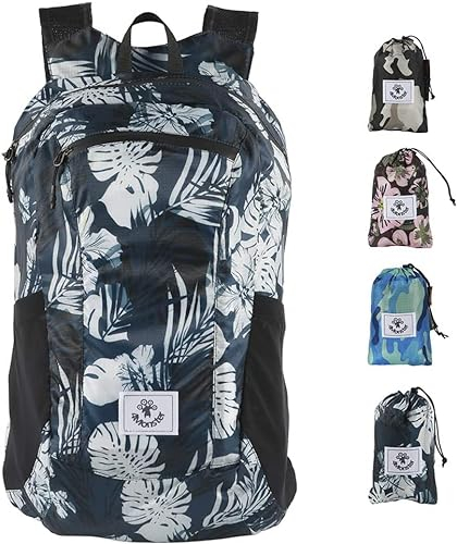 4Monster Ultraleichter Tagesrucksack kleiner Wanderrucksack Faltbarer Rucksack Outdoor Wasserbeständigkeit Packbarer Tagesrucksack für Wandern Reisen Camping Business, Unisex, blaue blume, 16, lang