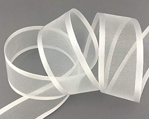finemark 25 m x 38 mm Chiffonband mit Satin Kante Ivory Elfenbein (02) Chiffon Dekoband Schleifenband Geschenkband Halbtransparent Glänzend ohne Draht Organza
