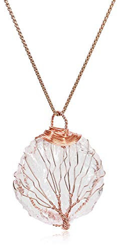 COAI Collier Or Rose Pendentif Cristal de Roche Brut Arbre de Vie Femme