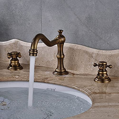 YHSGY Antiker Messing Waschbecken Wasserhahn Doppelgriff Wand- Oder Deckmontage Becken Wasserhahn Kalt- Und Heißwassermischerhahn