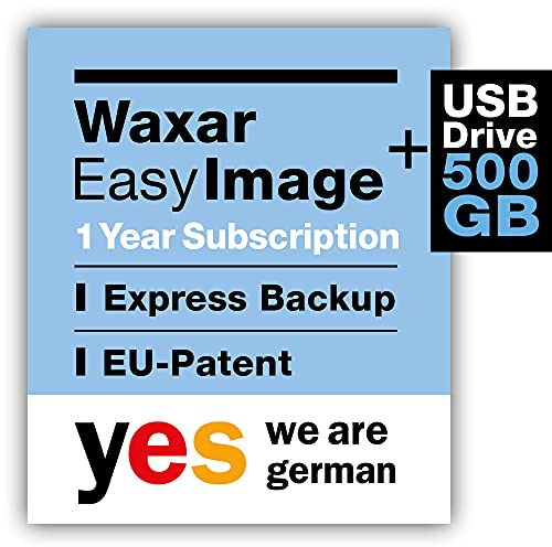 Waxar EasyImage-500 Bundle, High-End Backup Software inklusive Speicher 512GB, läuft sofort ohne Installation, kompatibel mit Windows | Mac | Linux, PC-Edition, 1 Gerät, 1 Year Subscription, DE