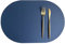 Oval Tischsets Abwischbar, Leder Kunstleder Platzset Zweifarbig Wasserdicht Platzdecken mit Untersetzer ür Hause Küche Restaurant (Blau/Grau,6 Stück)