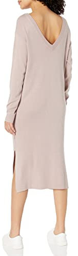 The Drop Vestido sudadera midi con espalda de pico en punto acanalado Suki para Mujer, Rosa Hushed, M
