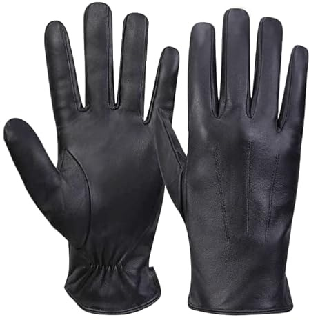 MGGMOKAY Mens Winter Sheepskin Leather Gloves,Black,M