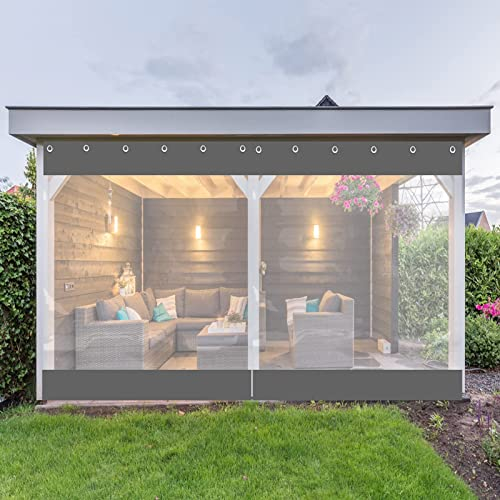 XBSXP Outdoor Clear Tarp Curtain Wasserdichter, wetterbeständiger Patio Clear Curtain für Pergola, Veranda, Pavillon, Cabana, mit rostfreien Ösen (Color : Grey, Size : 8x3m)