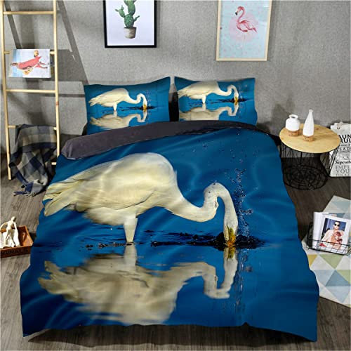 3D-Gedruckter Bettbezug Egret Bettbezug Doppel 3-teiliges Set Weiche Mikrofaser-Bettwäsche (King-Size-Größe 220 x 240 cm, 1 Bettbezug + 2 Kissenbezüge)