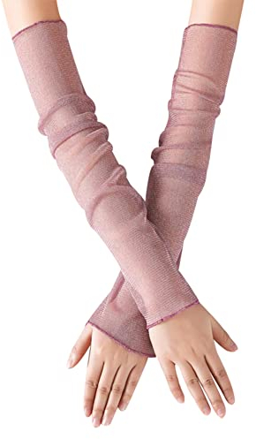 Amorar Damen Kühlung Arm Ärmel, Damen Lange Schlichte Tüllhandschuhe Handstulpen Anti-Rutsch-Sonnencreme Eisseide Schutzhülle Anti Rutsch Armstulpe für Verschiedene Outdoor-Sportarten,Dunkelpink