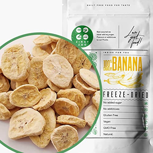 Banane Chips Lyophilisé | Freeze Dried Fruit Banana Chips | Fruits Seche Fruits | Collations Saines Sans Gluten, Sans Sucre Ajouté | Moudre En Poudre De Fruits Ou Manger Comme Collation ZingyZoo