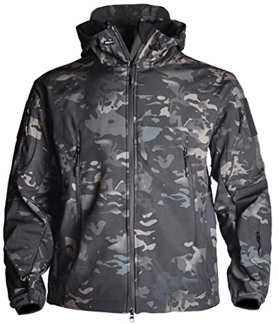 Suwequest Wanderjacken Herren Militärjacken Camping Taktische Jacke Hosen Jagdanzug Windjacke Black camo Jacket S for 50-60kg