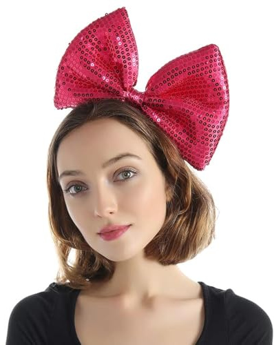 Bubbmi Frauen Große Schleife Stirnband Übergroße Schleife Haarband Geburtstag Party Festival Party Kostüm Mädchen Haarschmuck (Pailletten Hotpink)