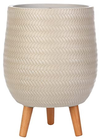 IDEALIST 26cm Large Indoor Plant Pot for Trees | Plaited White Reinforced Stone Planter with Legs | Flower Pot Cover D26 H43 cm, 19 litres
