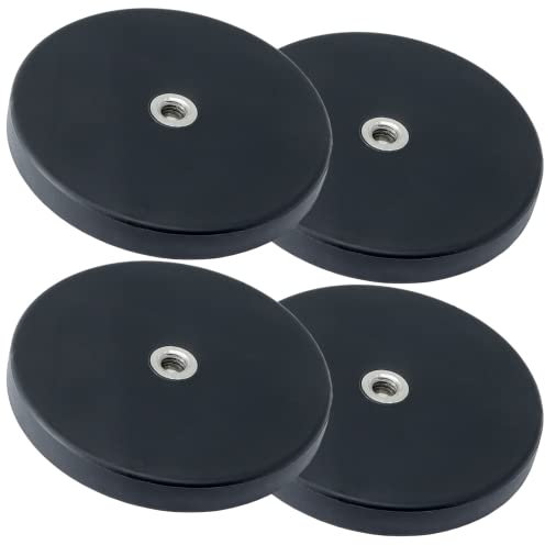 [4 Stück] Neodym Magnete Scheiben mit Gewinde Bohrung - Gummierte Magnetscheibe - M6 Innengewinde 22KG Stak 66mm - Gummi Magnet Rund Flach