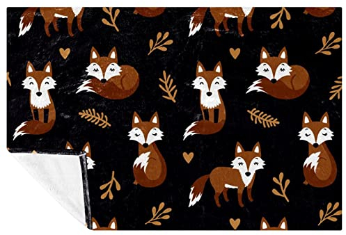 VAPOKF Decke mit Waldmotiven, Fuchs-Aufdruck, weich, warm, gemütlich, Überwurf für Bett, Couch, Sofa, Picknick, Camping, Strand, 150 x 200 cm