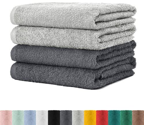 BaSaTex - Handtuch Set für Haushalt & Gäste 4er Pack - Frottee-Handtücher mit Aufhängeschlaufe aus weicher Baumwolle in 50x100cm - Waschtücher Bad Öko-Tex Standard 100 Zertifiziert - Grau Anthrazit