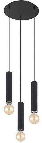 GLOBO Pendelleuchte Hängelampe 3 flammig Holz Esstischleuchte Wohnzimmer Cluster Pendellampe, schwarz, 3x E27, DxH 35 x 160 cm