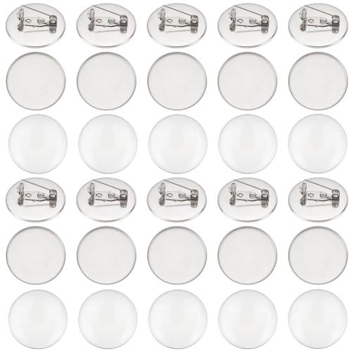 GOMAKERER 30 Ensembles Broches Vierges, 304 Broche Cabochon Vierge en Acier Inoxydable Réglages Plat Rond Broche Broche Plateaux avec Cabochons en Verre pour la Fabrication de Bijoux