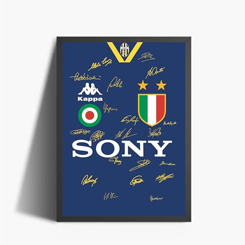 ANDSAL Juventus Poster Finale Champions League 1996 Autographe Numérique Art Numérique A3 Poster Encadré Décoratif, Cadeau Imprimé Idée Cadeau Apossionné De Sport, Tableau (Cadre Noir)