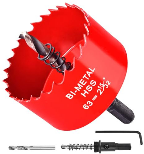 2-1/2 Inch / 63mm Hole Saw for Wood, Plastic Board, Ceiling,Drywall, and Metal Sheet - HSS Bi-Metal Hole Cutter with Pilot Drill Bit