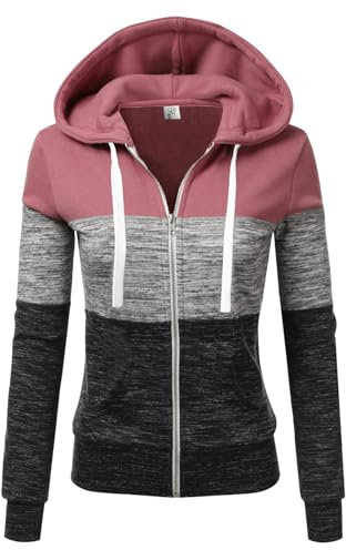 LIAMERHE Donna Felpa con Cappuccio Felpa con Cappuccio con Zip Felpa da Donna in Pile Sweatshirt Donna Spessa Lunga Classica Hoodie Maglia Manica Rosa M
