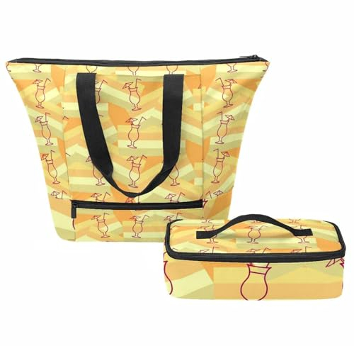 VAPOKF Cocktail Drink Juice Glass Handbags for Women, Tote Shoulder Bag with Insulated Lunch Bag Set, Top Handle Shoulder Handbags with Zipper