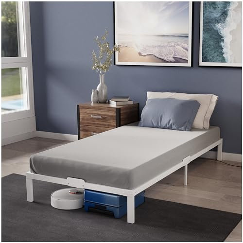 Dreamzie Bett 90x190 aus Metall - Bett 190x90 für Matratze Einzelbett, Höche 35 cm - Großer Stauraum, Leicht zu Montieren und Stabil - Weiß Lattenrost