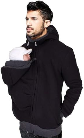 2 En 1 Kangourou Papa Hommes Sweat Multi-Function Pull Automne Et Hiver Pour Hommes Veste Papa Et Manteau Porte-Bébé (Color : Black, Size : XXL(xx-large))