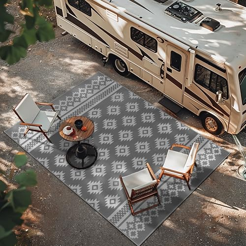 Green Decore Reversible Recycled Plastic Camping and Picnic Rugs | Perfect for Garden, Patio, Picnic, Decking | Stain And Water Resistant | Riffle Sharkskin Grey/White 270 x 360 cm