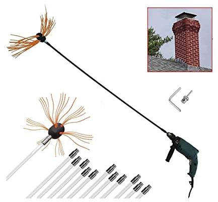 ROUYA Kit De Ramonage Kit De Nettoyage De Cheminée, Kit De Ramonage avec Tiges Flexibles en Nylon Et 1 Tête De Brosse, Perceuse Rotative Kit Brosse de Cheminée (Color : Orange, Size : 12 m)