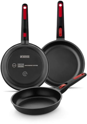 MONIX In-Out | Set 3 sartenes 18-22-26 cm, aluminio, full induction, sin PFOA, antiadherente, apta para todo tipo de cocinas incluso inducción