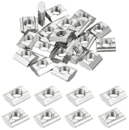sourcing map 20Pcs M5 T Nut Tee Sliding Slot Nuts, T-Slot Nut Hammer Nut Block Square Nuts Fastener Carbon Steel Nickel Plated for Aluminum Extrusion Profile 1515 Series