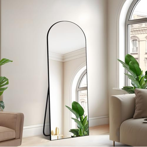 NIMURY Bogen Ganzkörperspiegel, 161 x 52 cm Standspiegel mit Schwarzem Aluminiumrahmen, Groß Wandspiegel Bodenspiegel für Schlafzimmer, Eingangsbereich, Flur, Heimdekoration
