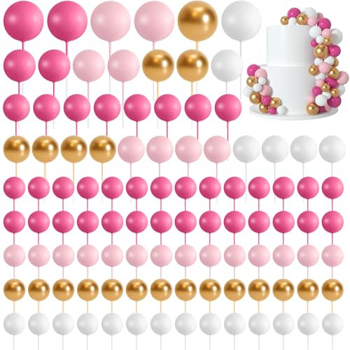Morcheiong 114 Pcs Cake Balls Decorations Balloon Cake Topper Cake Insert Topper Foam Cake Topper Balls Cake Picks for Cake Decorations Birthday Party Wedding Anniversary (Pink Series)