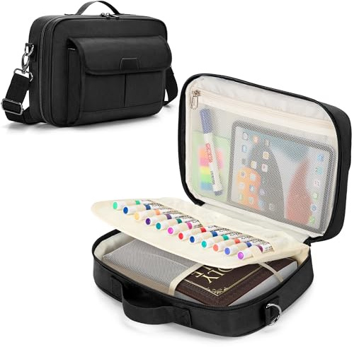 LoDrid Bibeltasche mit Mehreren Fächer, Tragbare Bibelhülle mit Griff und Schultergurt für Bibelzubehör, Schwarz, Nur Tasche