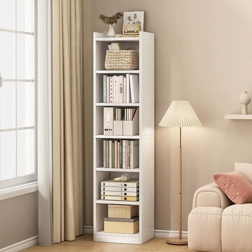 wicoanox Offenes Bücherregal und Bücherregal, 6 Ebenen, hohes Bücherregal, schmales Bücherregal, freistehend, Präsentationsregale, hohes Bücherregal für Schlafzimmer, Wohnzimmer und Büro, 180 cm, Weiß