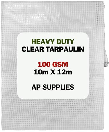 10m x 12m Clear Tarpaulin - 100gsm Thick - Waterproof, Weatherproof, Frost-Resistant, UV Protection, Universal, Multipurpose, Groundsheet, Camping, Boating, Hiking, Heavy Duty Sheet