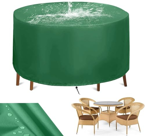 Rund Abdeckung für Gartenmöbel Abdeckung Gartentisch Wasserdichte, Gartentisch Abdeckplane 420D Oxford Gewebe für Gartentische Terrassenmöbel Winddicht UV Beständiges Schutzhülle, Grün Ø 130x75cm