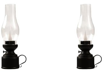 2 Pcs Vintage Lantern Battery Electric Lanterns for Indoors,Oil Hurricane Lamps for Indoors UK,Wireless Night Light,Led Lamps for Bedroom,Living Room House Decor (Bronze)