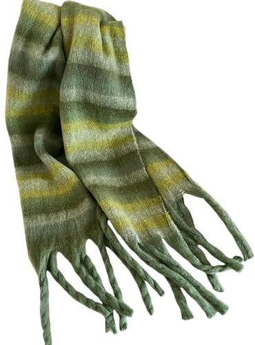 TANTOYO Mütze Schal Set Damen Verdickter Warmer Schal Für Frauen Winter Vielseitiger Kreis Garnhalsschal Weicher Und Langer Schal-grün-220 * 40 cm