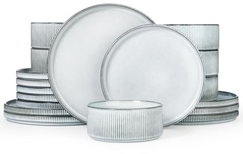 Richmount Star Plates and Bowls Set, 18 Pieces Dinner Sets for 6 People, Stoneware Dinnerware Sets with Dinner Plates/Salad Plate/Cereal Bowls, Dishwasher & Microwave Safe, Smoky Blue