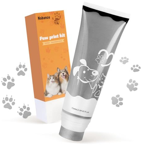 Nabance Pfotenabdruck set Hund Katze Mit Schwammkopf Silbrig 75ml Ungiftig und Abwaschbar Hundepfoten Abdruck Baby Abdruckset Geschenke für Haustiere Herstellung von Fingerabdrücken für Haustiere