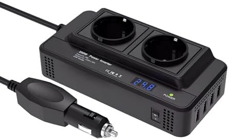200W Auto Wechselrichter 12V auf 220V, Spannungswandler mit 2 Steckdosen und 4 USB Ports Schnelles Aufladen, KFZ Ladegerät mit Zigarettenanzünderstecker für Auto, Wohnmobil &Camping