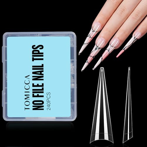 TOMICCA 240 Stücke Stiletto XXL Falsche Nageltips, 12 Größen Nail Tips | Acryl Halbe Abdeckung Französische Nageltips für Gelnägel Set für Nagelstudios DIY & Nagelverlängerung
