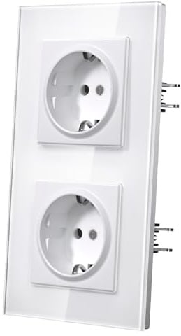 MVAVA Schuko Steckdose Unterputz EU-Standard, 2 Fach Steckdose mit Glasrahmen, 157mm x 86mm Unterputz Steckdosen, Einfache Installation, Weiß