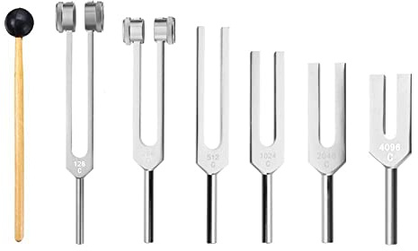 Sirxlevcy 6Pcs/Set 128Hz 256Hz 512Hz 1024Hz 2048Hz 4096Hz Tuning Fork with Hammer for Tuning Fork Kit Healing Sound Vibration Tool