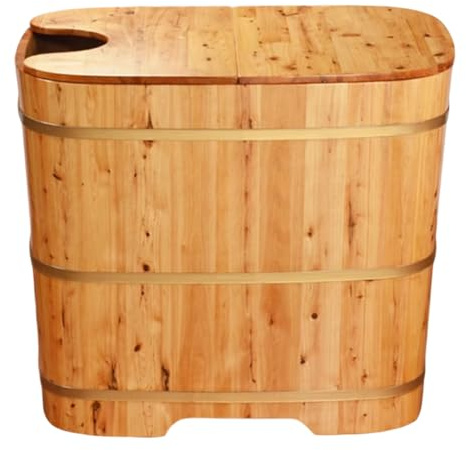 PP-Vic Pequeña Bañera De Madera Independiente Hecha A Mano De 35 Pulgadas con Tapa para Bañera De Hidroterapia Profunda para Relajación, Adecuada para SPA En El Hogar Y Renovación De Baños