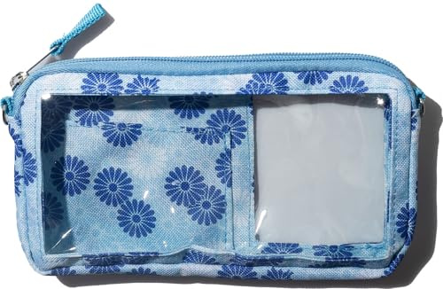 DQL Cute Design Phone case with Lanyard，Neck Phone Holder, Cross Body Phone Case Holder Wallet for Women for Biking, Hiking, Walking (Blue Flower)