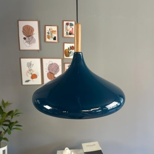 bamyum Champion Pendelleuchte aus Holz und Metall 35 cm, Esstisch, Küchenlampe Hängend E27, Hängelampe für Kinderzimmer, Schlafzimmer, Wohnzimmer, Meergrün