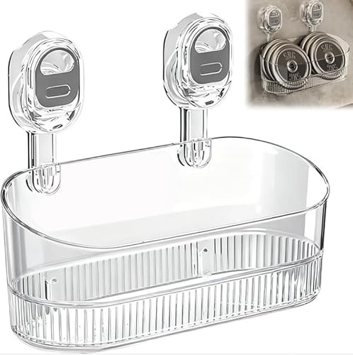 Boîte de Rangement Adhésive pour Salle de Bain sans Perçage, Étagère Murale à Ventouses Puissantes, Panier de Douche Amovible avec Trous de Drainage, Organisateur Étanche pour Salle de Bain et Cuisine