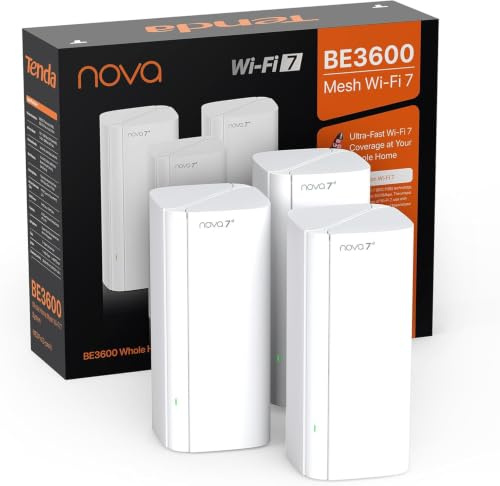 Tenda Nova ME3 Pro (3-Pack) - BE3600 WiFi 7 Mesh System (3.6Gbps Dual Band), 3 Gigabit Ports, Whole Home Coverage, Ideal for 4K Streaming and Gaming, MLO, WPA3, Continuous Roaming